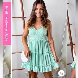 Fegar turquoise small crochet lace a line dress